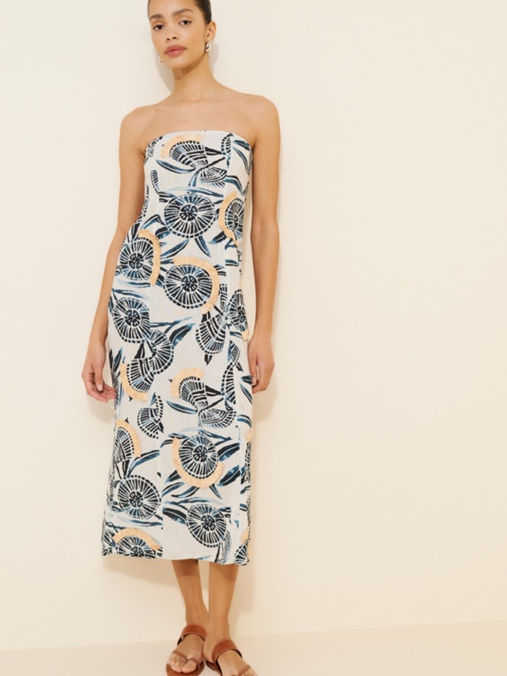 Anthropologie The Aliza Strapless Linen Blend Maxi Dress Size M NWT